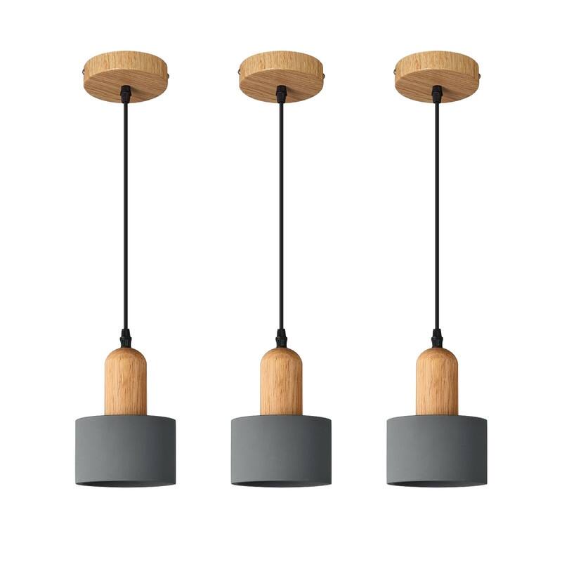 3 Pack bulb light gray pendant lights wood dining room light fixtures