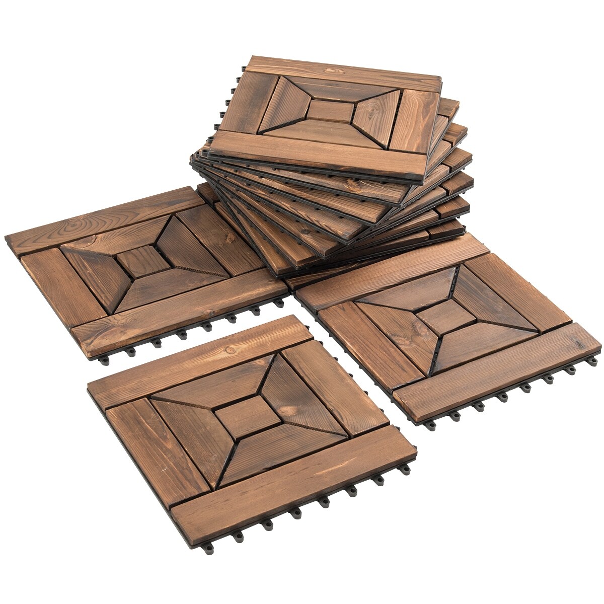 Shop Costway 44 Pcs 12 X 12 Interlocking Wood Deck Tiles Patio