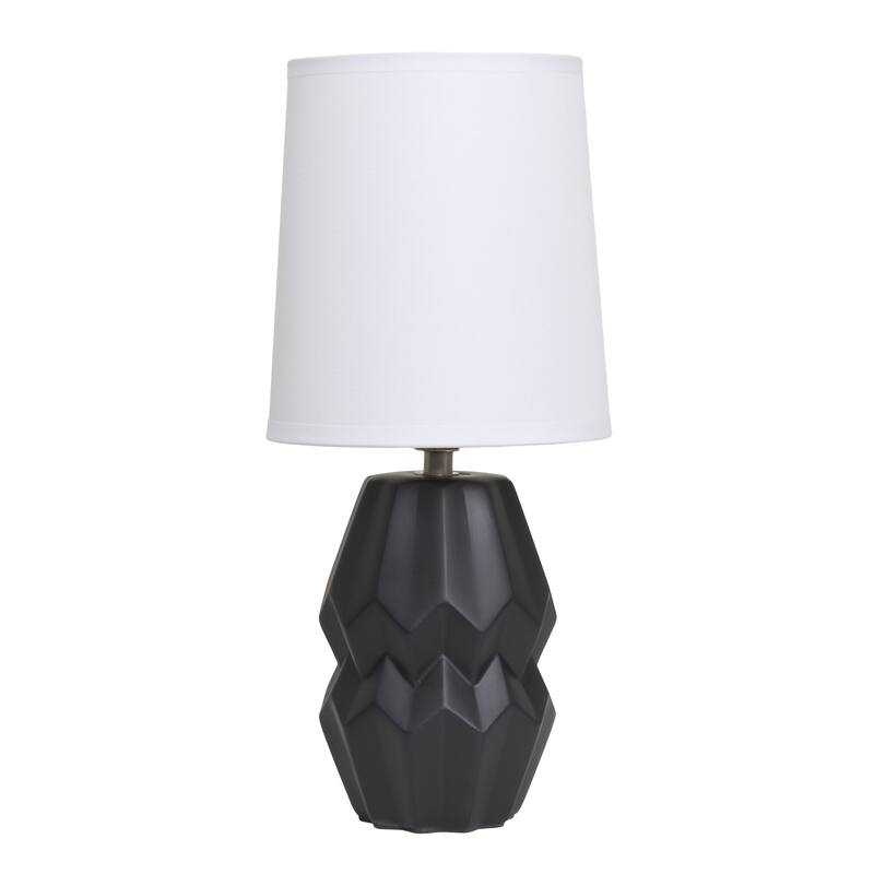 Geometric Ceramic Table Lamp with White Drum Shade - 19.5" - Black