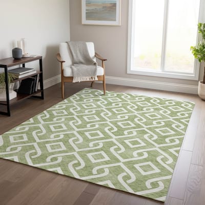 Machine Washable Indoor/ Outdoor Chantille Scroll Trellis Rug