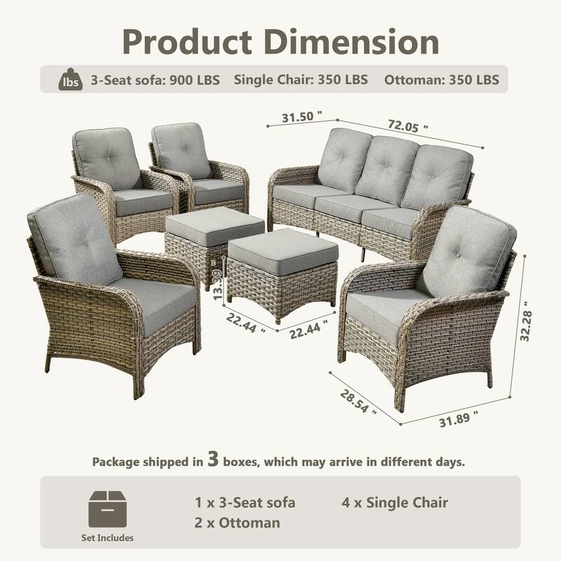 XIZZI 7-Piece Outdoor Patio Furniture Conversation Set with Ottomans