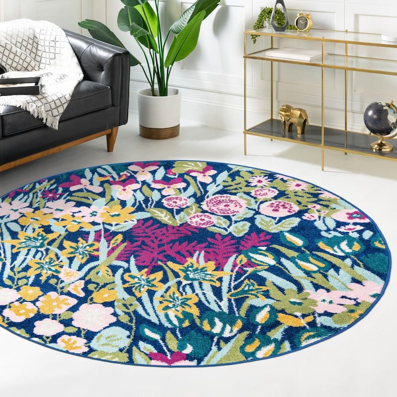 Contemporary Demdence Collection Area Rug - 7' Round - Multi