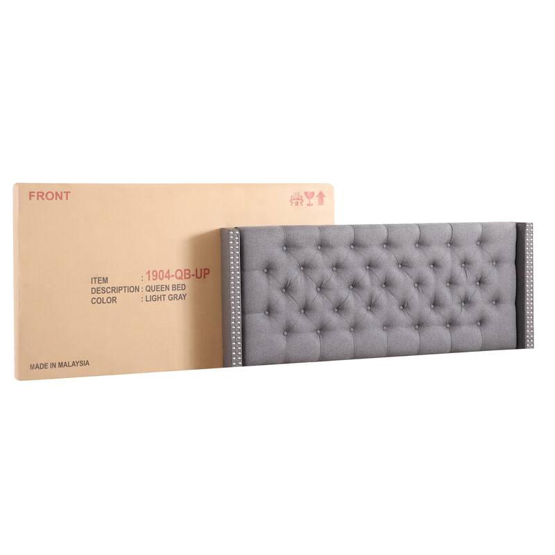 Upholstered Bed Frame - Gray Fabric Bed with Deep Tufted Headboard - Modern Bedroom Furniture