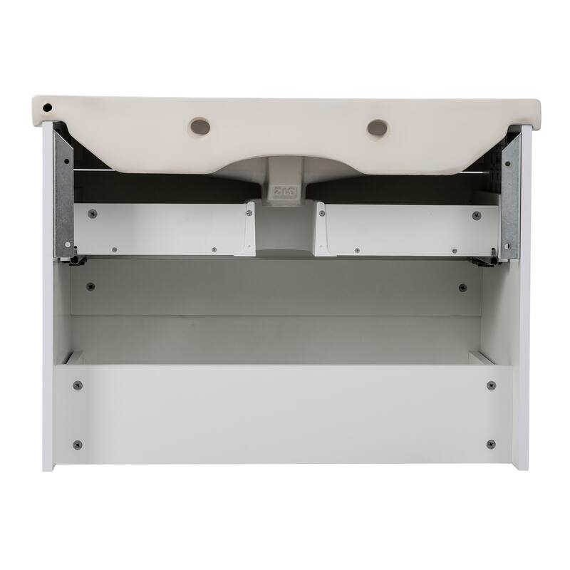 Modern Wall-Mounted Bathroom Vanity with Washbasin Wave White High Gloss Non-Toxic MDF-26"-Omega 24"