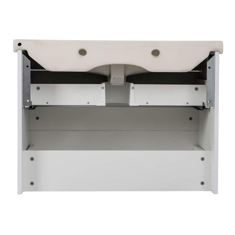 Modern Wall-Mounted Bathroom Vanity with Washbasin Wave White High Gloss Non-Toxic MDF-26"-Simple 40"