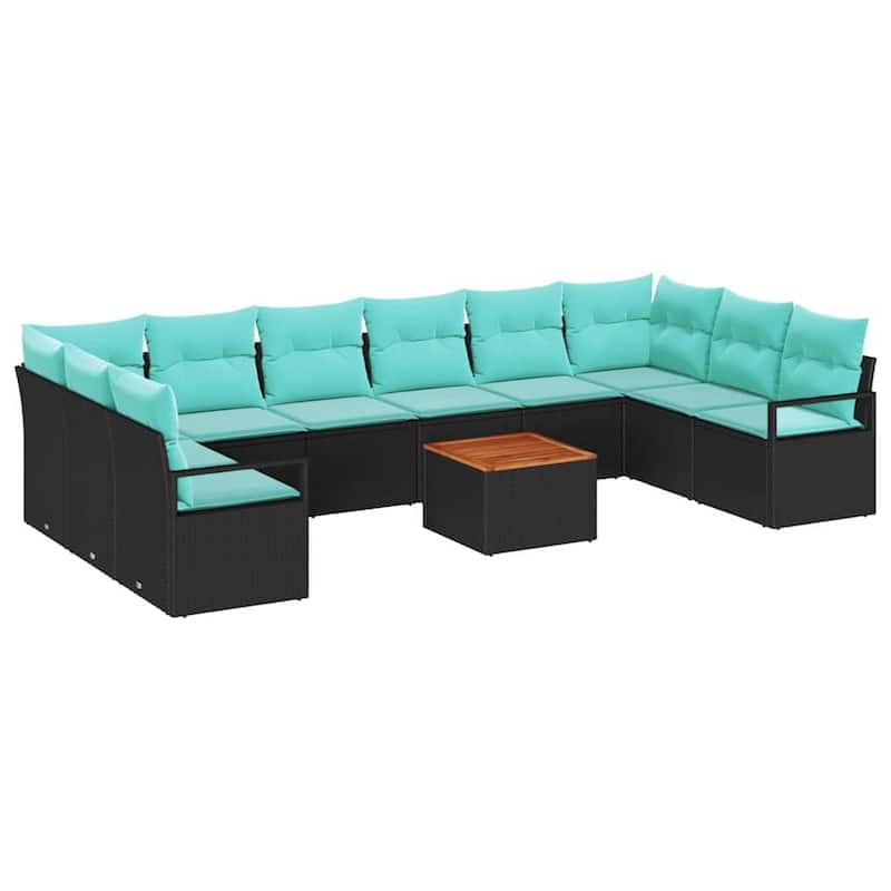 vidaXL 11 Outdoor Sofa Set with Cushions Black/Grey Poly Rattan - 135.4 x 69.7 x 27.2