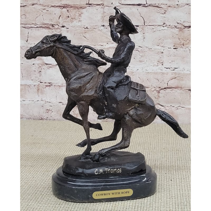 Bronze Metal Statue Sculpture Figure On Marble Base - Ranger Western Cowboy