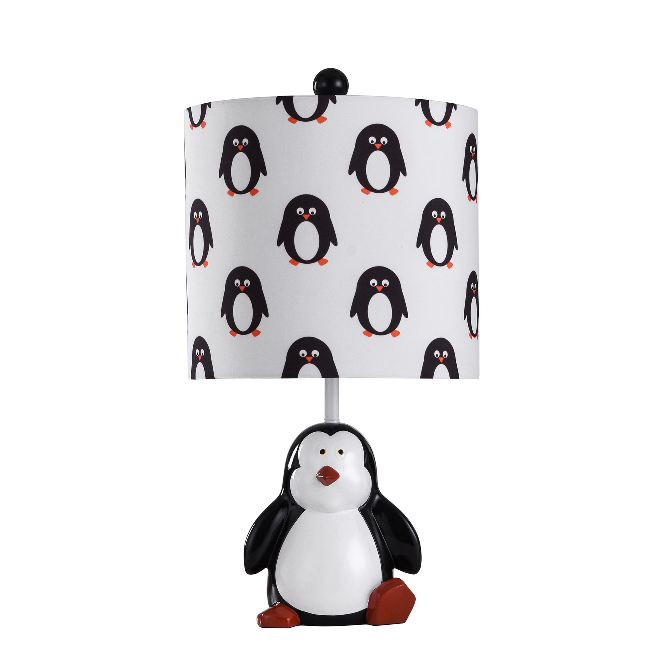 Novelty Table Lamp - Penguin Shaped Base - Black and White Patterned Shade