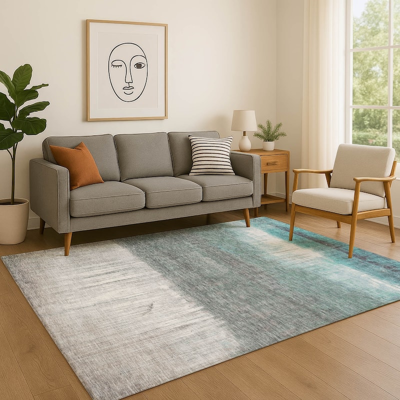 Premium Washable Super Soft Contemporary Drip Mayfield Rug - Teal - 10' x 14'