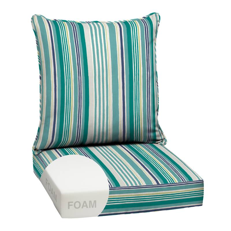 ARDEN Outdoor Foam Deep Seat Cushion Set, 24 in x 24 in - Teal Cobalt Stripe