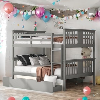 Full over Full Bunk Bed with 2 Drawers and Ladder for Bedroom