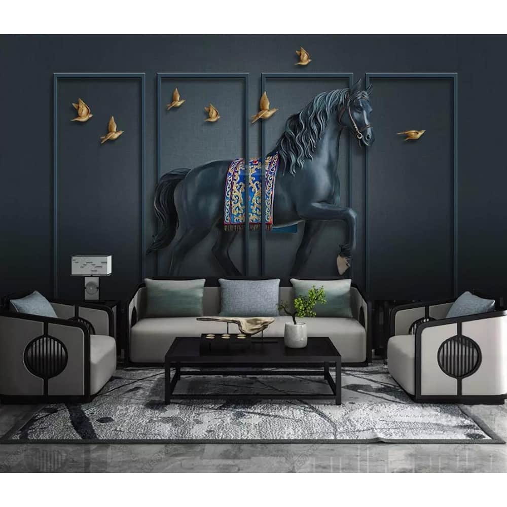 GK Wall Design 3D Embossed Dark Horse Sculpture Modern Removable Wallpaper