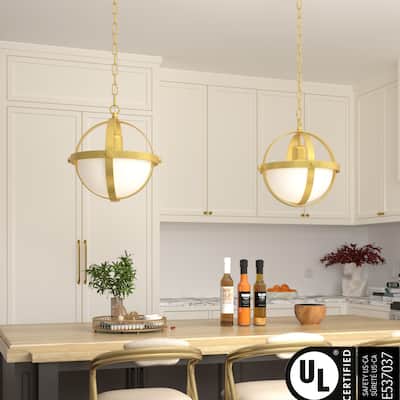Modern Transitional 1-light Brass Gold Orb Island Pendant - 14 inches