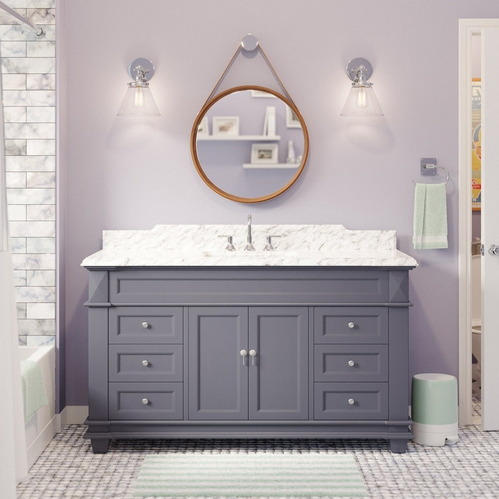KitchenBathCollection Elizabeth 60" Single Bathroom Vanity with Carrara Marble Top