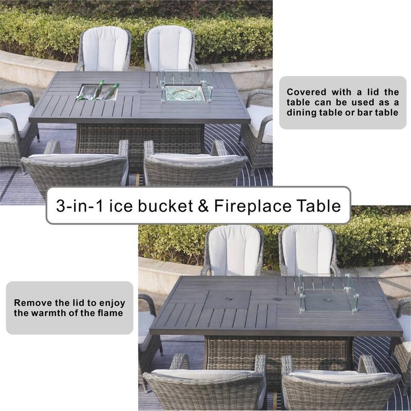 5-Piece Patio Wicker Conversation Sofa with Firepit Table and Storage Box