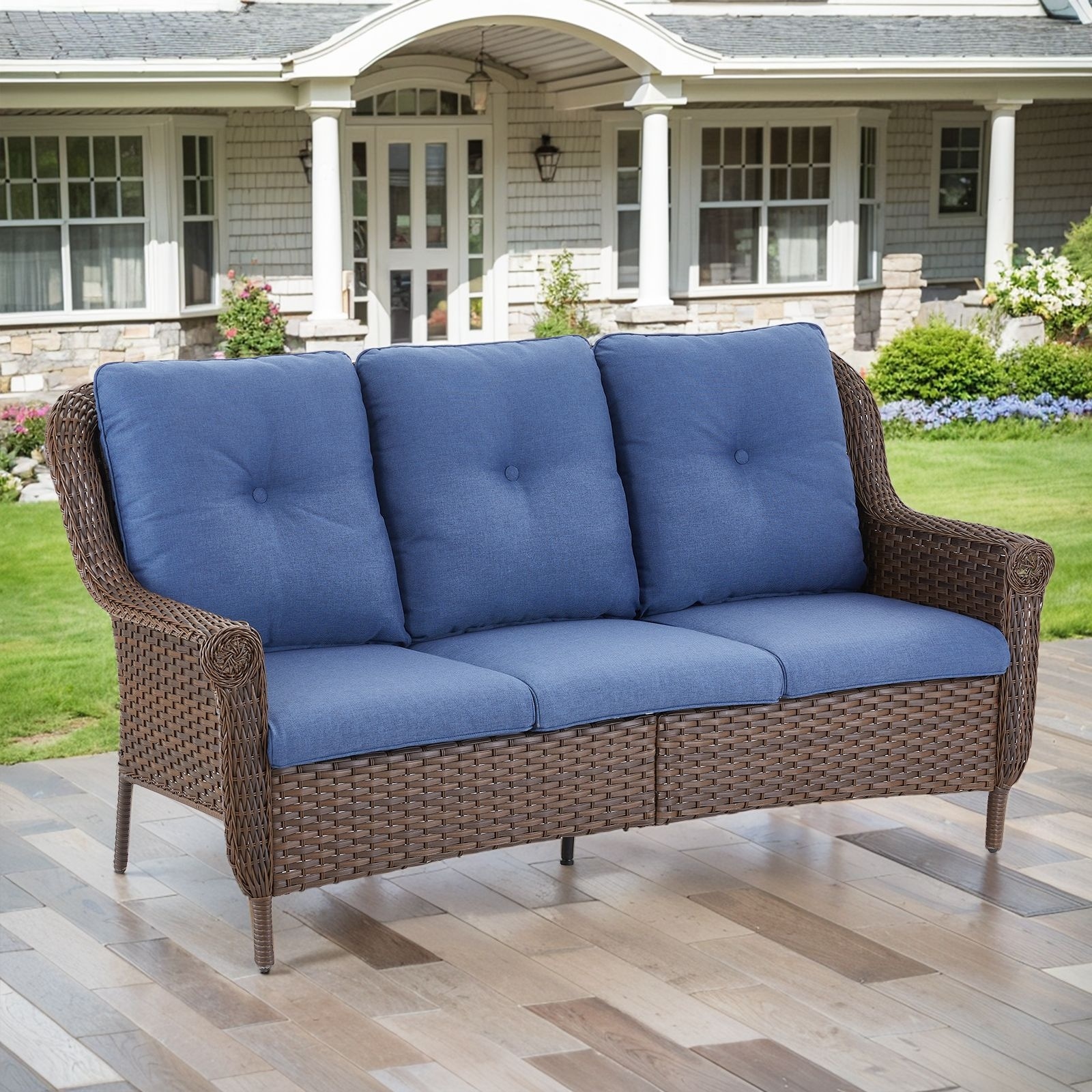 Gymojoy Premium Outdoor 3-Seat Wicker Sofa with Comfortable Cushions