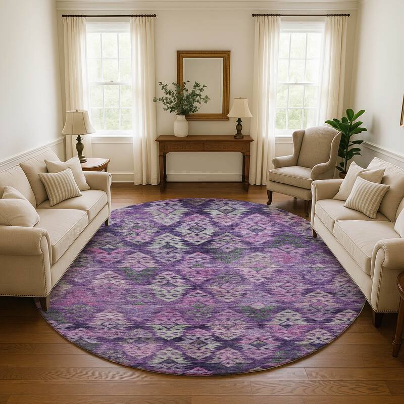 Premium Washable Super Soft Boho Medallions Mayfield Rug - Eggplant - 8' x 8'
