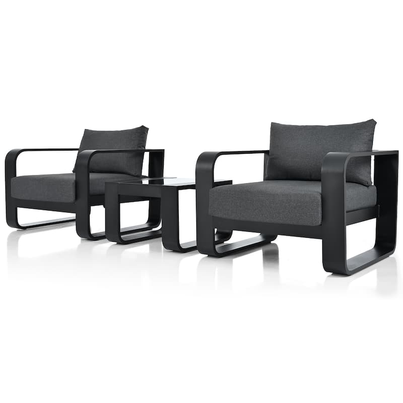 GO 3-pieces Aluminum Frame Patio Furniture With Thick Cushion And Coffee and Table