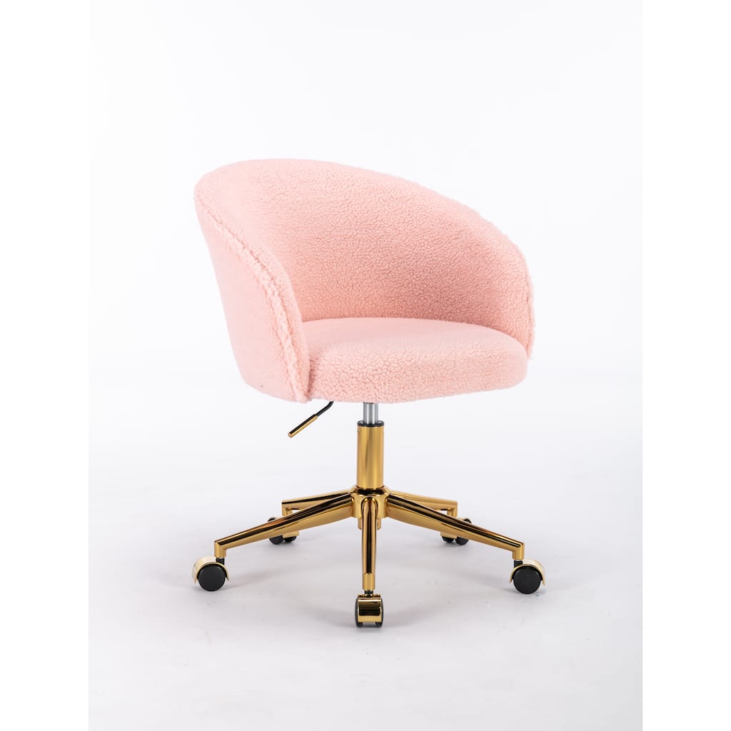 Faux Fur Fabric Swivel Office Chair, Ergonomic High Back Computer Chair, Height Adjustable Vanity Chair with Wheels