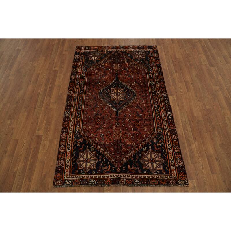 Hand Knotted Oriental 100% Wool Carpet Traditional Tribal Red Qashqai Area Rug - 6' 7'' X 4' 0''