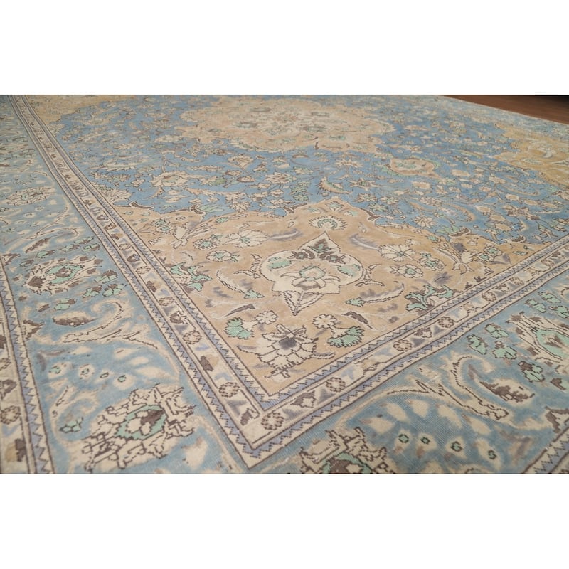 Blue Medallion Tabriz Persian Rug Living Room Handmade Wool Carpet - 9'10"x 12'7"