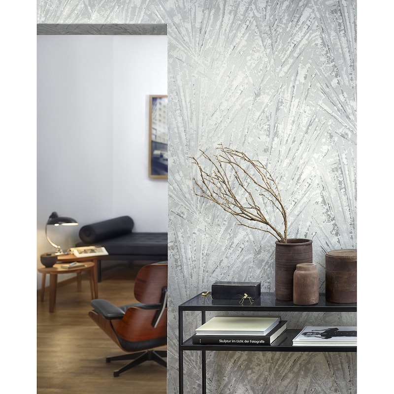 Galerie Wallcoverings Air Collection Fan Palm Textured Metallic Wallpaper Roll