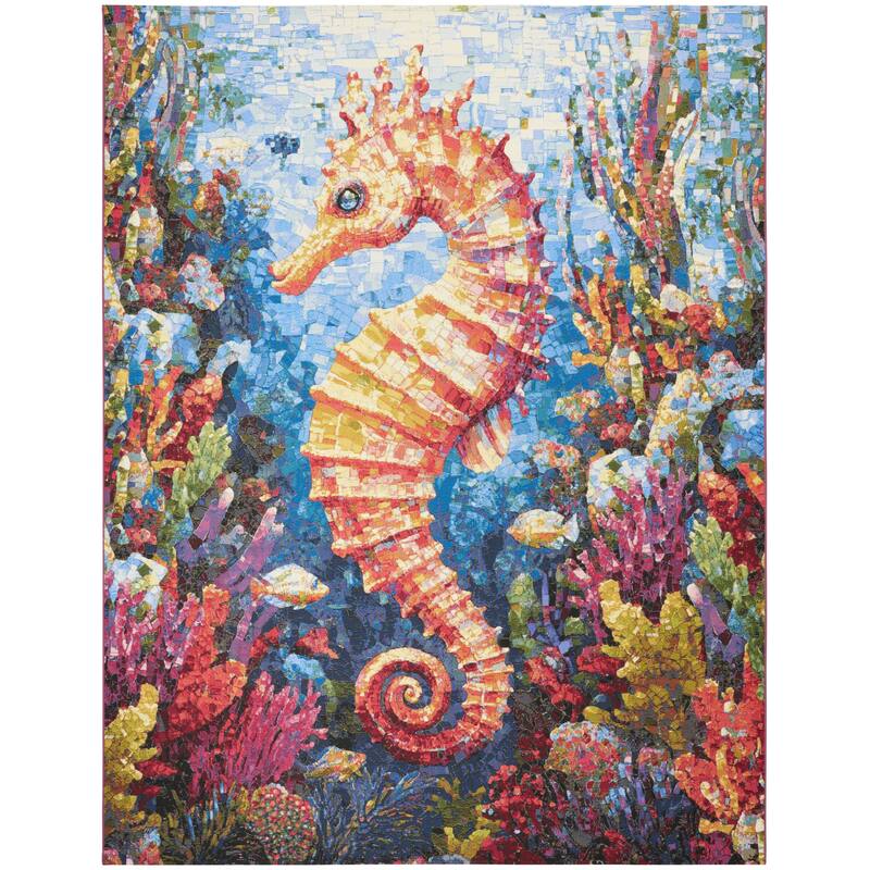 Nourison Color Splash Indoor/Outdoor Multicolored Graphic Area Rug