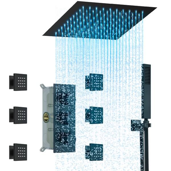 slide 2 of 37, 12" Wall Mount LED Rainfall 3 Way Thermostatic Shower Faucets Sets with 6 Body Jets