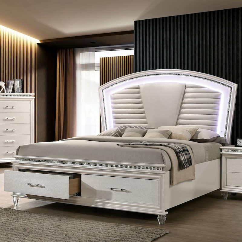 Xian Glam White Solid Wood 2-Piece Platform Bed and Dresser Set with LED by Furniture of America
