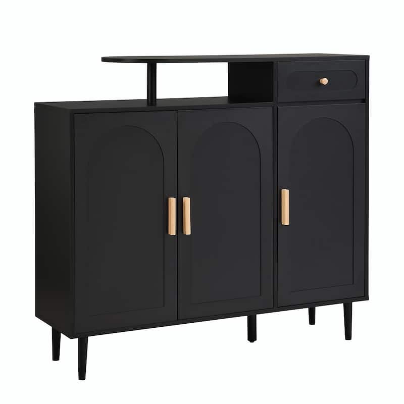 Elegant Cream Shoe Cabinet with Arched Doors, Drawer, Adjustable Shelves