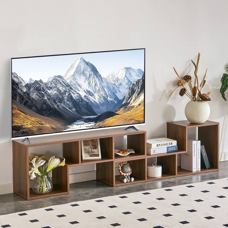 2-Piece Cube TV Stand - Modular L-Shaped Entertainment Center, Open Shelf Storage, Bookcase & Console - Brown