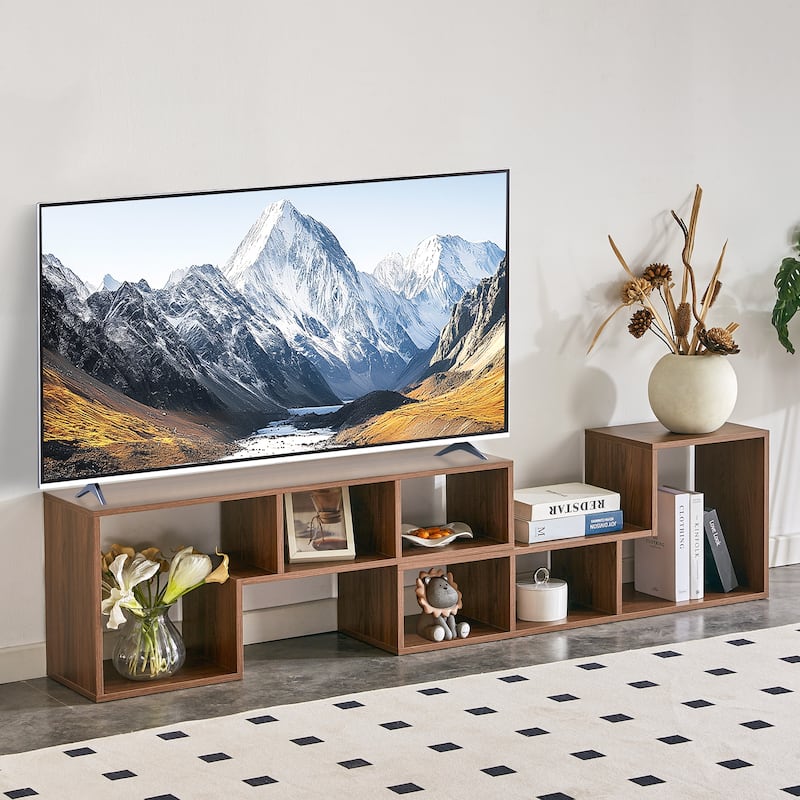 Modular 2-Piece L-Shaped TV Stand With Open Shelving, Customizable Media Console & Bookcase For Living Room ,