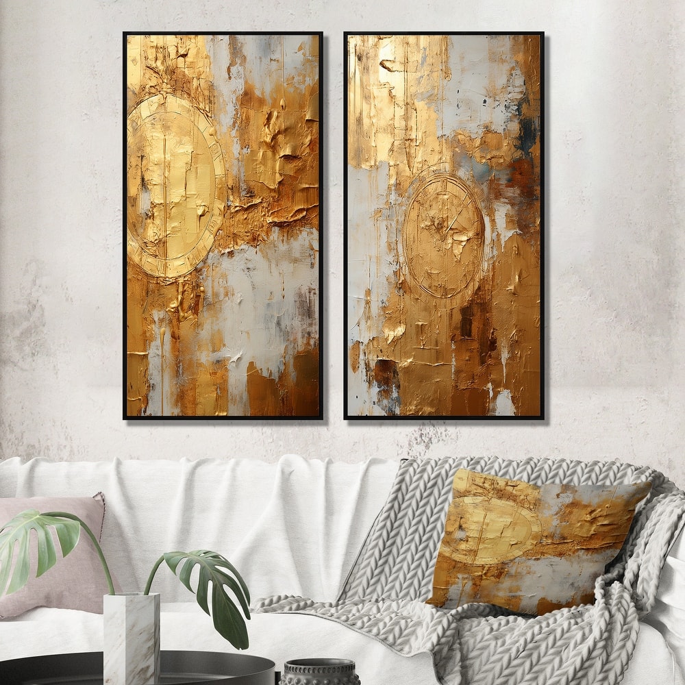 Designart "Vintage Gold Togetherness III" Abstract Painting Framed Wall Art For Bedroom Canvas Set For Living Room Decor