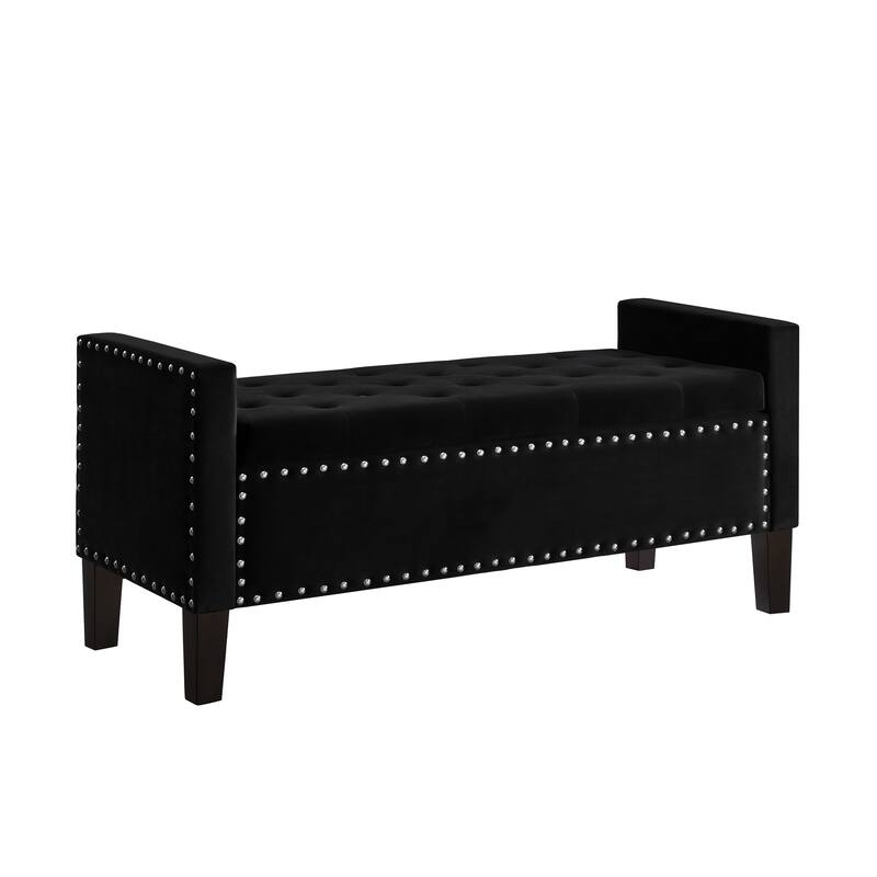 Upholstered Tufted Button Storage Bench with nails trim,Entryway Living Room Soft Padded Seat