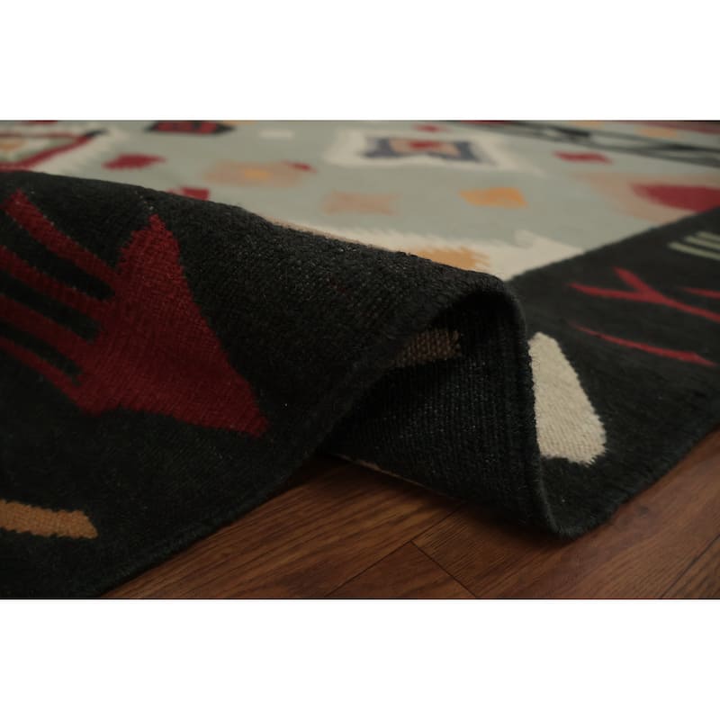 Hand Woven Oriental 100% Wool Carpet Southwestern Tribal Greys & Charcoal Kilim Area Rug - 10' 1'' X 8' 4''