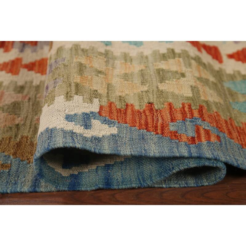 Hand Woven Oriental 100% Wool Carpet Southwestern Geometric Multi-Colored Kilim Area Rug - 9' 8'' X 6' 7''