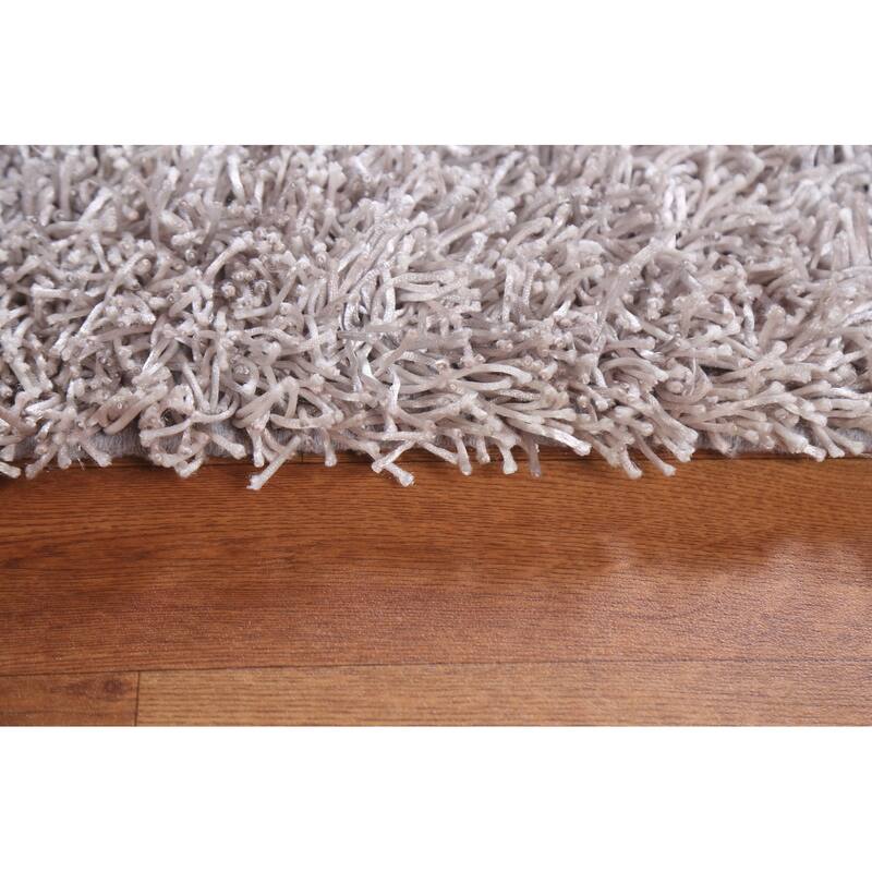 Hand Knotted Oriental Polyester Carpet Modern Contemporary Beige & Ivories Shaggy Area Rug - 4' 9'' X 2' 8''