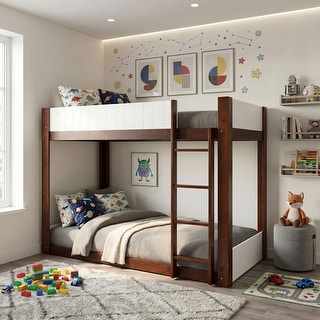 Furniture of America Oryas Modern Solid Wood Twin over Twin Low Profile ...