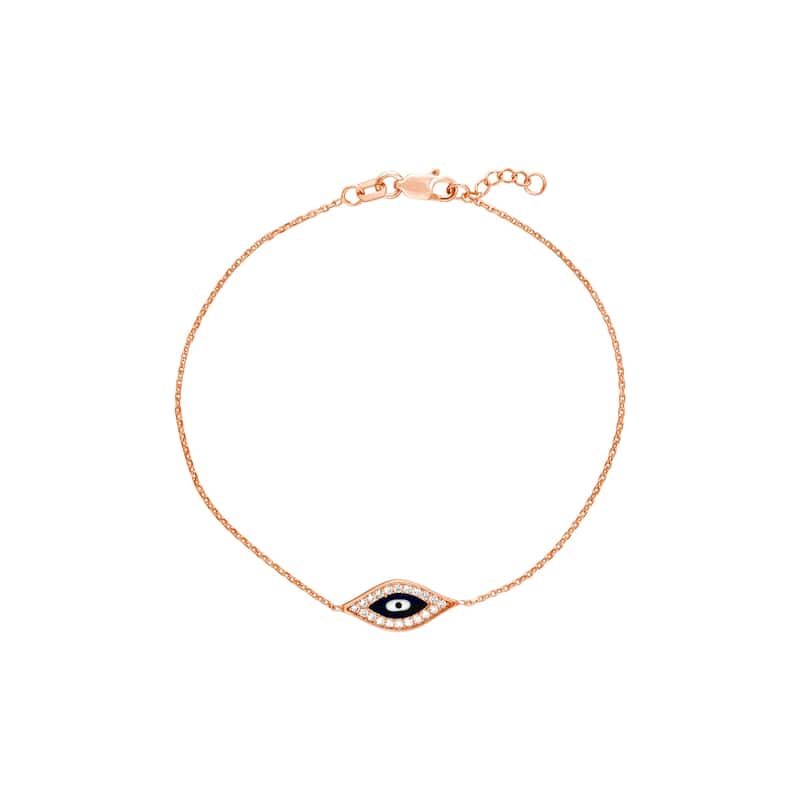Curata 925 Sterling Silver 7" Cubic Zirconia Enamel Evil Eye Adjustable Bracelet - Rhodium, Yellow and Rose Gold Plated