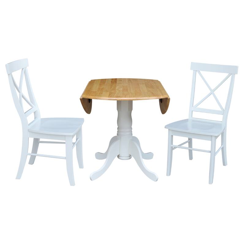 42 in. Drop Leaf Table with 2 Cross Back Dining Chairs - 3 Piece Set