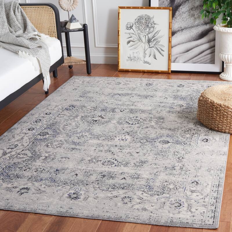 SAFAVIEH Odyssey Hildburga Shabby Chic Oriental Rug - 6'7" Square - Light Grey/Grey