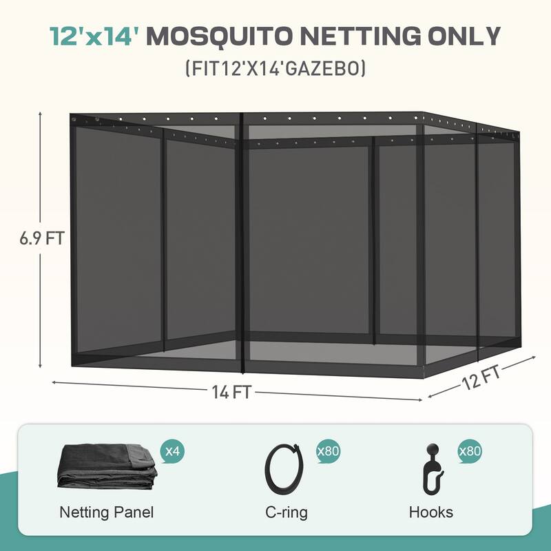 Aoodor Universal 12 x 14 ft. Gazebo Replacement Mosquito Netting Screen 4-Panel Sidewalls (Only Netting)