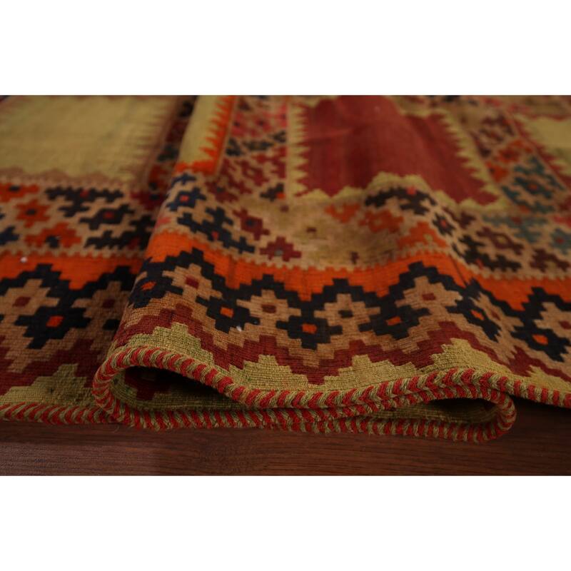 Flatweave Vegetable Dye Kilim Qashqai Persian Antique Runner Rug - 4'7"x 15'11"