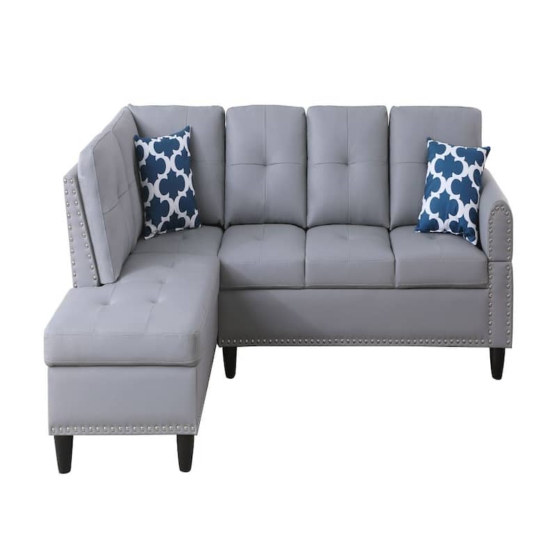 Faux Leather 3-Seat Sectional Sofa with Ottoman