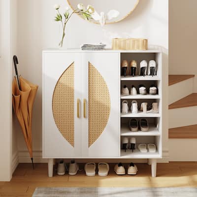 20 Pairs Shoe Storage Cabinet With 2 Doors And 8 Adjustable Shelves For Entryway