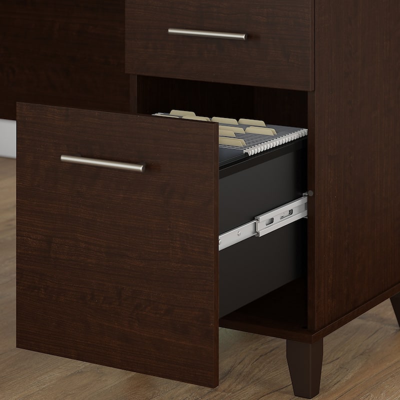 Somerset 72W L Shaped Desk with Hutch, Cabinet and Bookcase in Gray