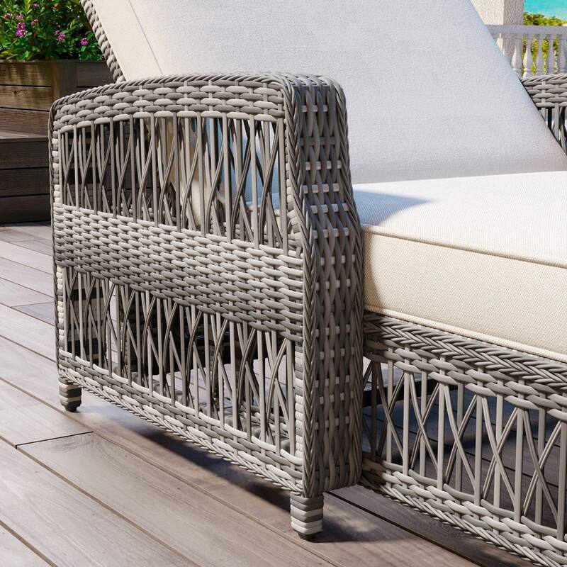 2-Piece Outdoor Reclining Chaise Lounge Set – Adjustable Wicker Poolside Chairs with Removable Cushions‌