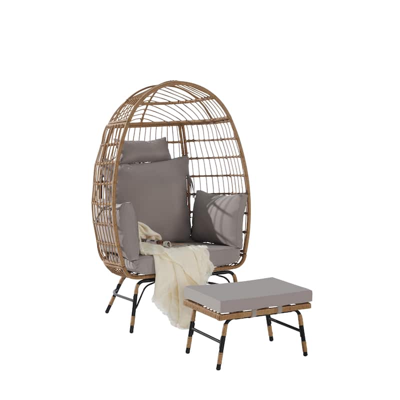 GDFStudio - Serena Oversized Egg Chair with Ottoman and Thick Cushions for Relaxing Indoor and Outdoor Lounging