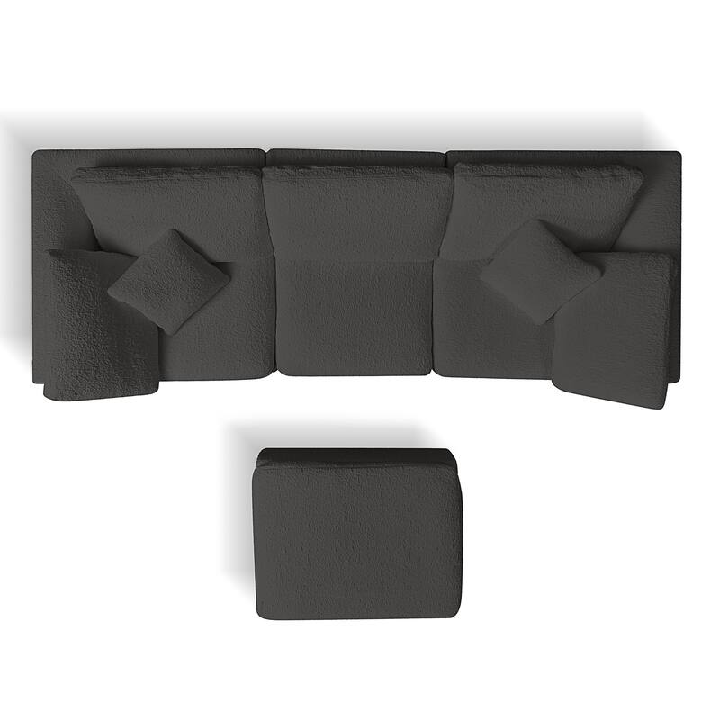 L-Shaped Convertible Cloud Sectional Sofa, Oversized Chenille Fabric Compressed Sofa, Modular 3 Seater Sofa with Ottoman