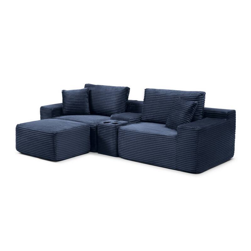 111" L-Shaped Corduroy Boneless Sectional Sofa with Ottoman